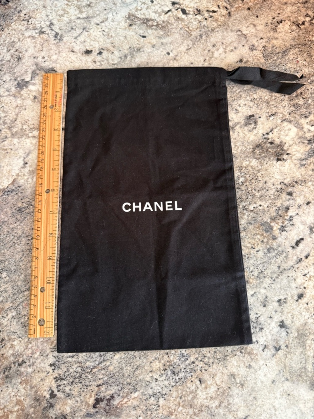Chanel Black Dust Bag with White Logo 13”x8”